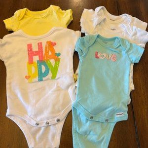 Bundle of 5 onesies, various brands, all size 0-3 months